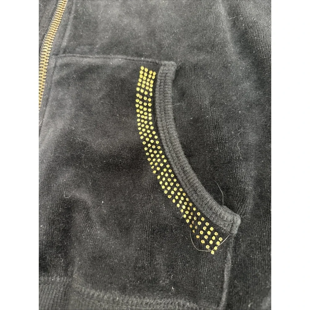 BCBGMAXAZRIA  Velour Rhinestone Full Zip Hoodie Jacket Bling Black Med
